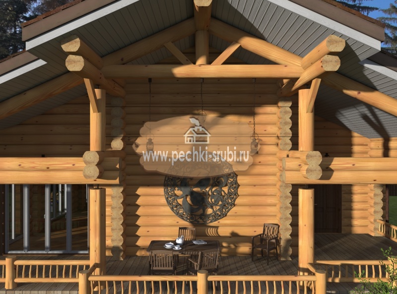 Индивидуальный проект красивого бревенчатого дома под ручной рубки с террасой и мансардным этажом стиль Шале. бревно 28-30 см. Индивидуальный проект красивого бревенчатого дома под ручной рубки с террасой и мансардным этажом стиль Шале. бревно 28-30 см.